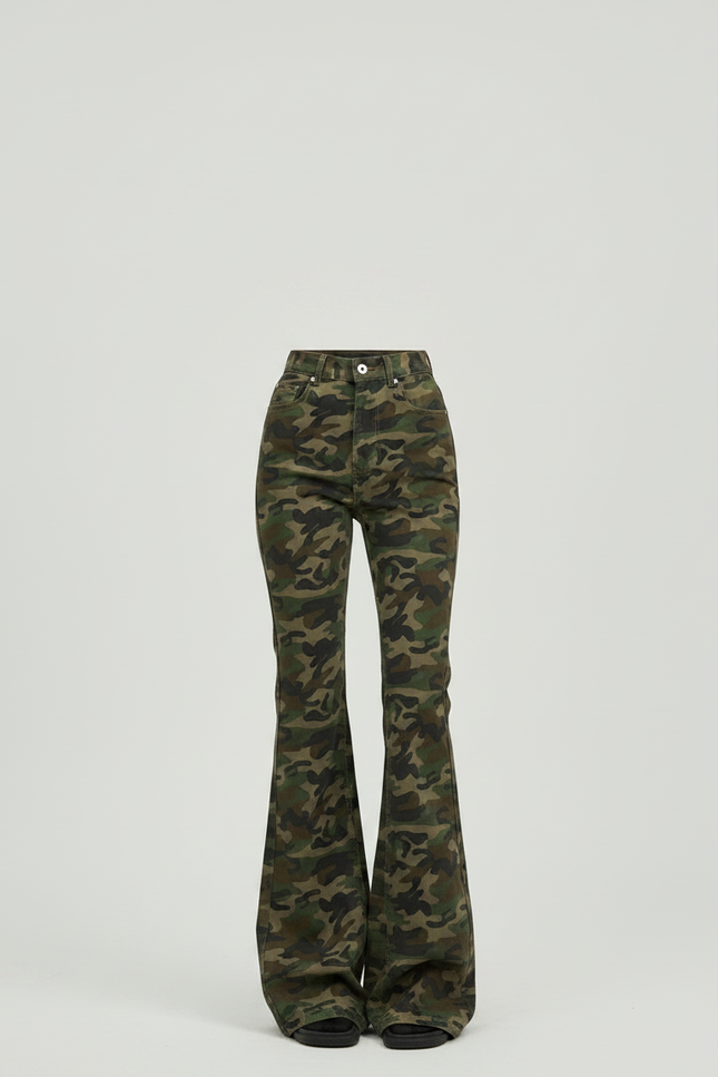 Pantalon Patte D'Éléphant Camouflage Militaire Évasé Rétro Femme - Imprimé Toile - vue 3