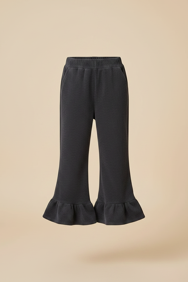 Pantalon Patte D'Éléphant Côtelé Noir Évasé Enfant Décontracté - Cordé - vue 3