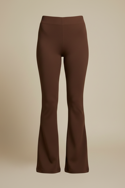 Pantalon Patte D'Éléphant Marron Taille Haute Confortable Évasé - Maille - vue 3