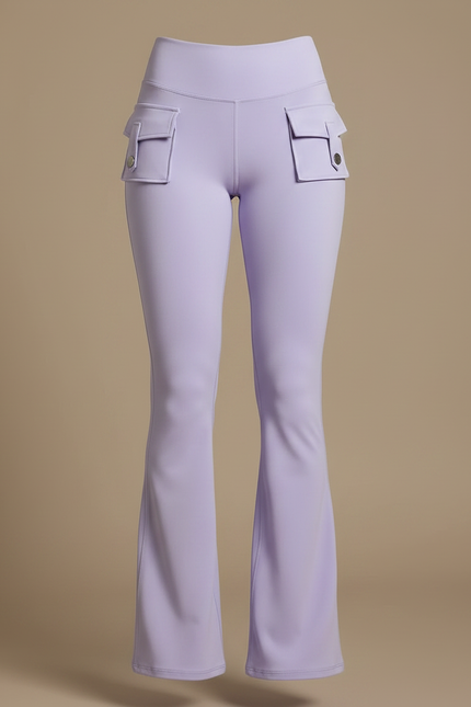Pantalon Patte D'Éléphant Violet Taille Haute Poches Évasé - Polyester - vue 3