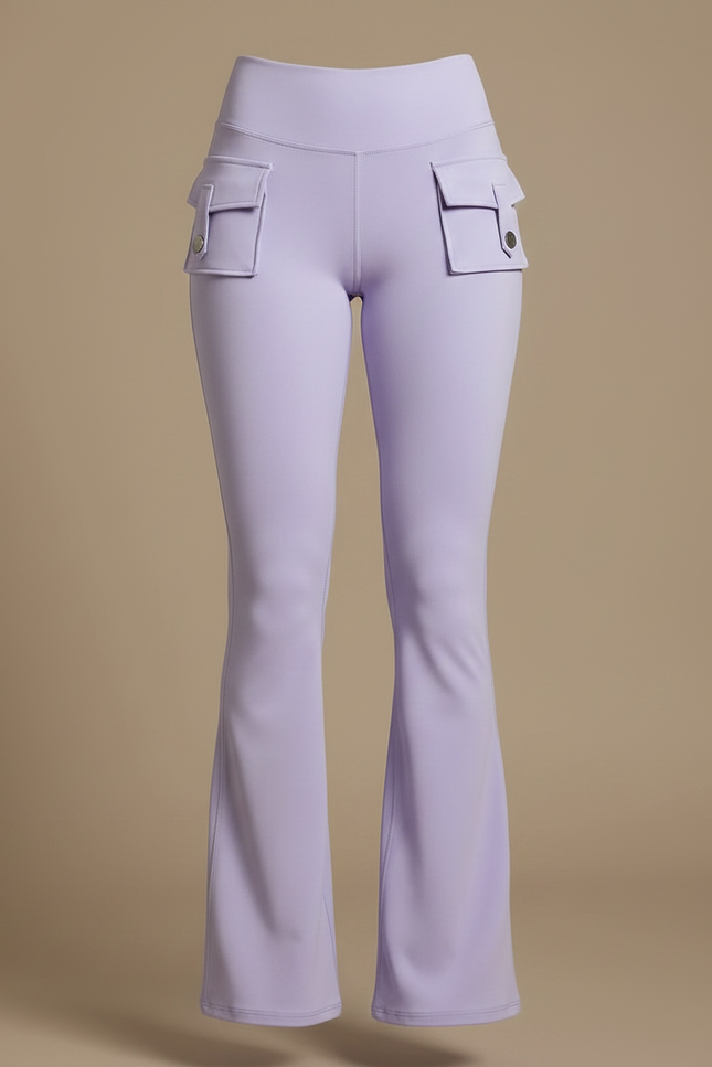 Pantalon Patte D'Éléphant Violet Taille Haute Poches Évasé - Polyester - vue 3