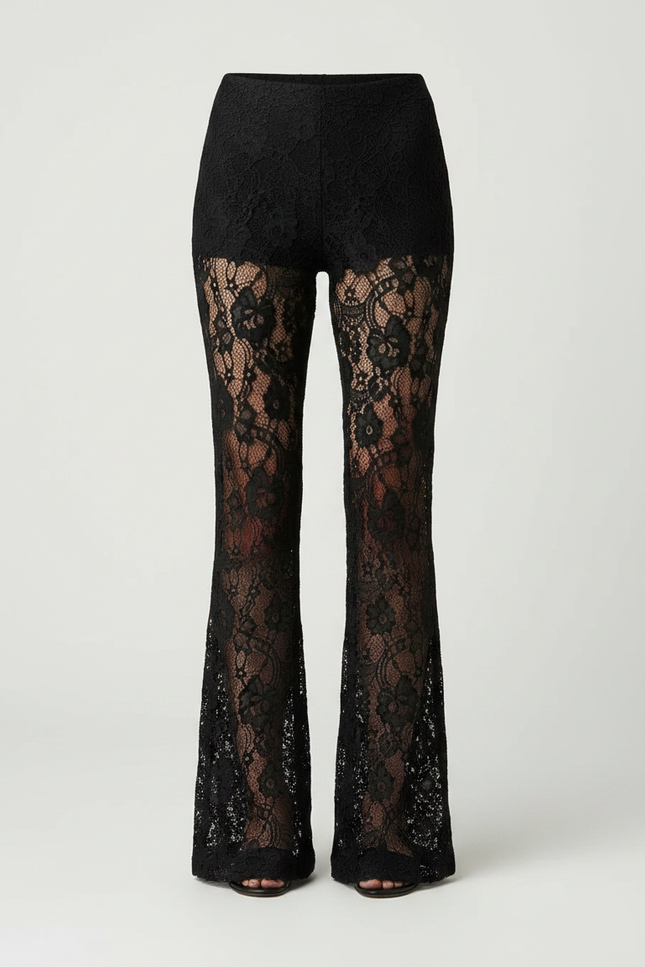 Pantalon Patte D'Éléphant Noir Dentelle Transparente Évasé - Maille - vue 3