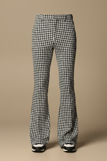 Pantalon Patte D'Éléphant Pied-de-Poule Évasé Imprimé Élégant - Tweed - vue 3