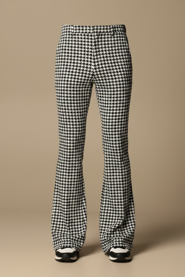 Pantalon Patte D'Éléphant Pied-de-Poule Évasé Imprimé Élégant - Tweed - vue 3