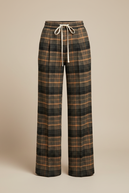 Pantalon Patte D'Éléphant Écossais Ample Taille Haute Hiver - Multicolore Tweed - vue 3
