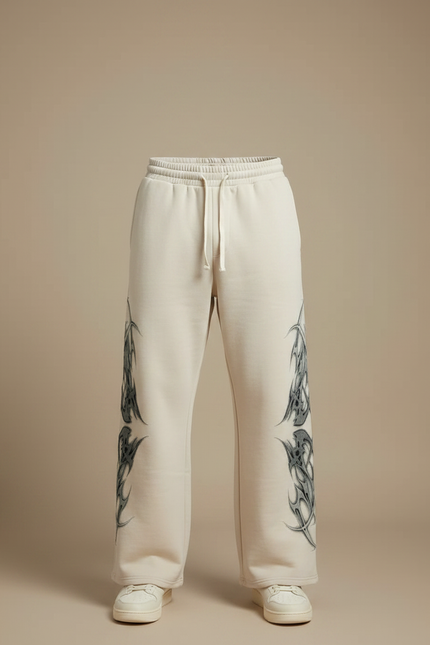 Pantalon Patte D'Éléphant Écru Coton Ample Tribal Gothique - Beige Molleton - vue 3