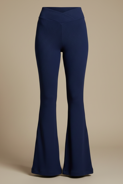 Pantalon Patte D'Éléphant Bleu Marine Côtelé Évasé Taille Haute - Maille - vue 3
