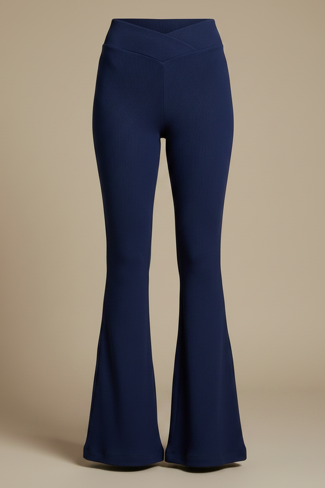 Pantalon Patte D'Éléphant Bleu Marine Côtelé Évasé Taille Haute - Maille - vue 3