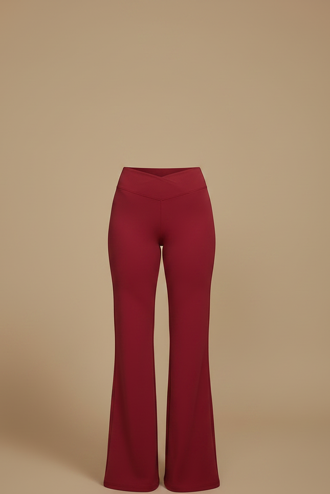 Pantalon Patte D'Éléphant Rouge Taille Haute Évasé Fluide - Bordeaux Polyester - vue 3