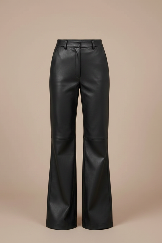 Pantalon Patte D'Éléphant Noir Similicuir Taille Haute Décontracté - Simili cuir - vue 3