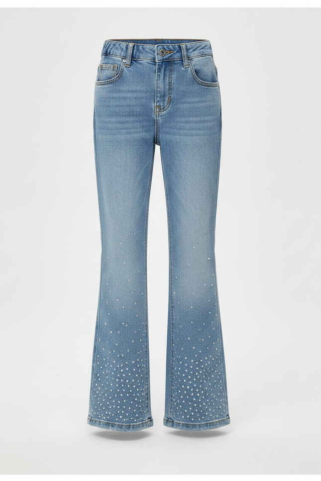 Pantalon Patte D'Éléphant Jean Bleu Paillettes Évasé Enfant - vue 3
