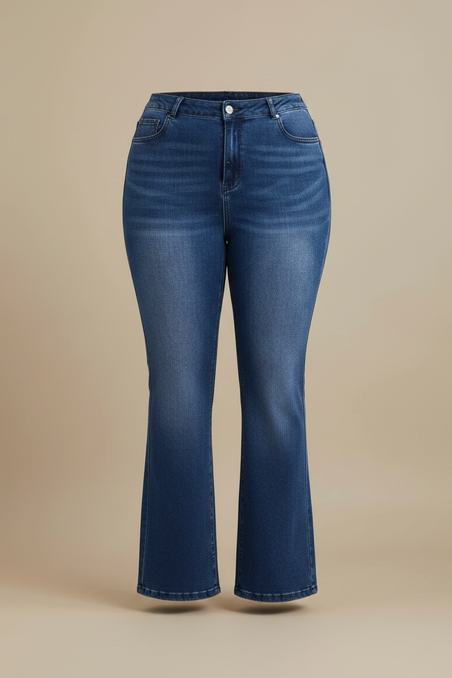 Pantalon Patte D'Éléphant Denim Bleu Taille Haute Femme - Jean - vue 3