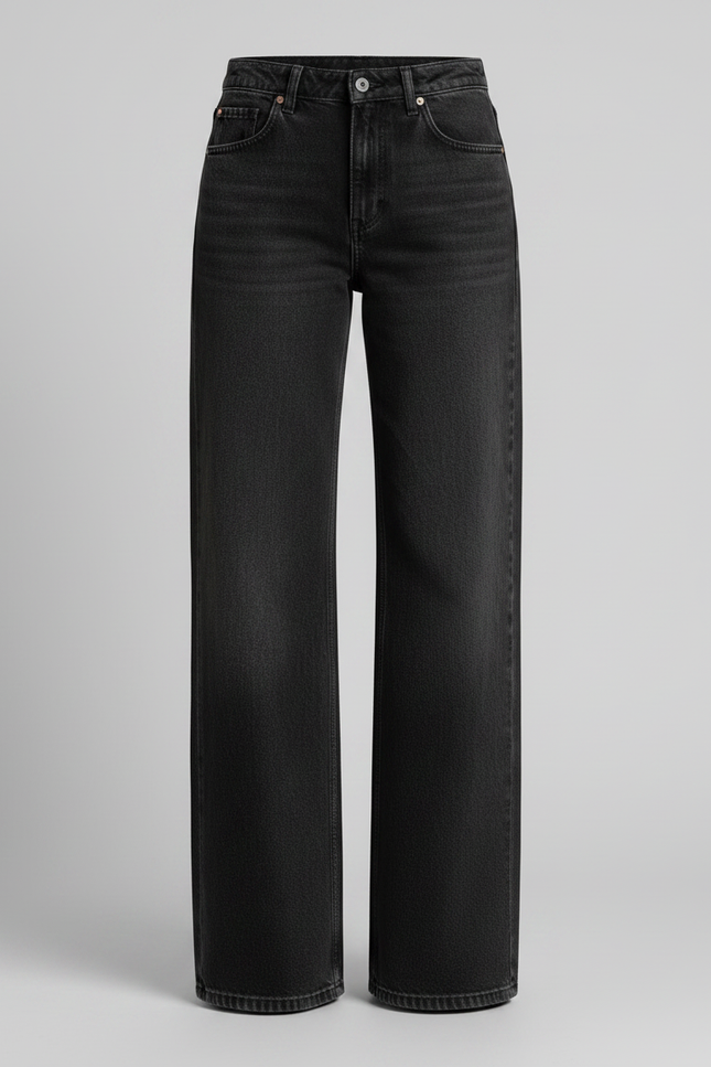 Pantalon Patte D'Éléphant Noir Évasé Décontracté Denim - Jean - vue 3