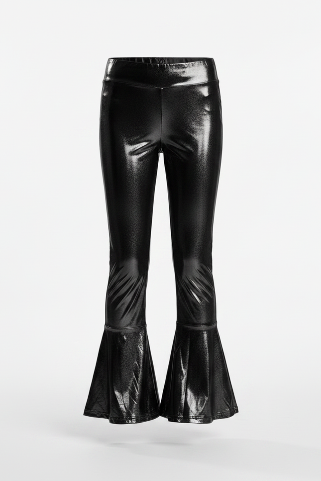 Pantalon Patte D'Éléphant Noir Brillant Métallique Évasé Enfant - Simili cuir - vue 3