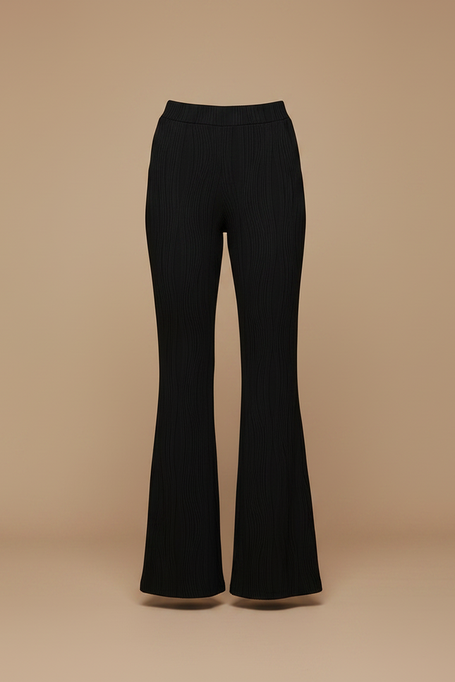 Pantalon Patte D'Éléphant Noir Texturé Fluide Confortable - Maille - vue 3