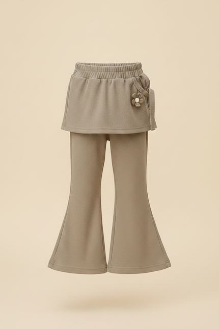 Pantalon Patte D'Éléphant Kaki Côtelé Confortable Évasé Enfant - Maille - vue 3