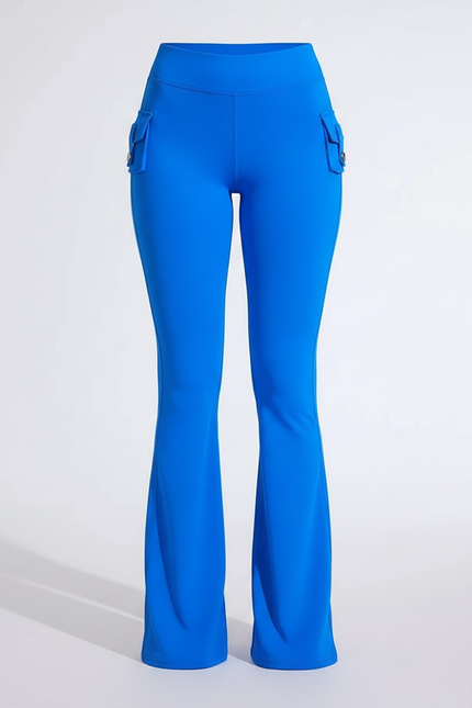 Pantalon Patte D'Éléphant Bleu Électrique Taille Haute Poches Fitness - Polyester - vue 3