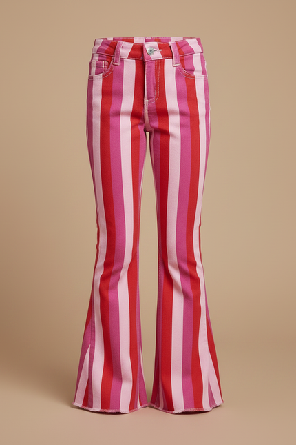 Pantalon Patte D'Éléphant Rayures Roses Rouges Évasé Fille - Multicolore Jean - vue 3