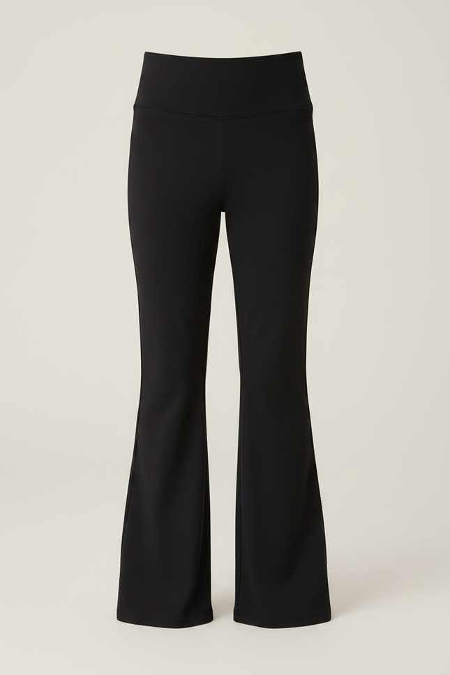 Pantalon Patte D'Éléphant Noir Uni Taille Haute Ample Élastique - Polyester - vue 3