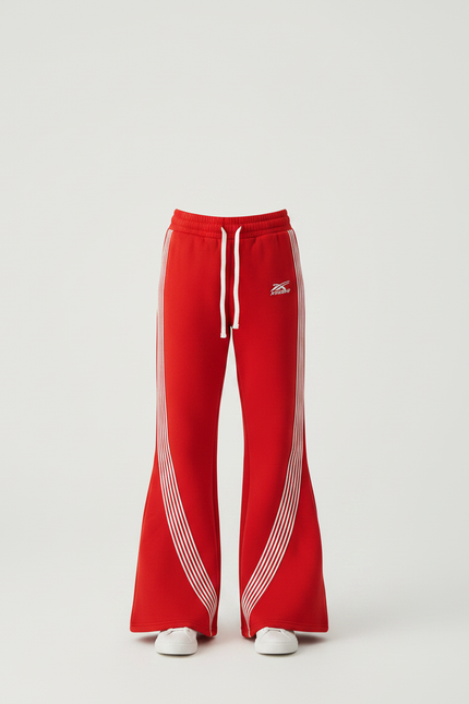 Pantalon Patte D'Éléphant Rouge Sportif Évasé Rayures Blanches - Molleton - vue 3