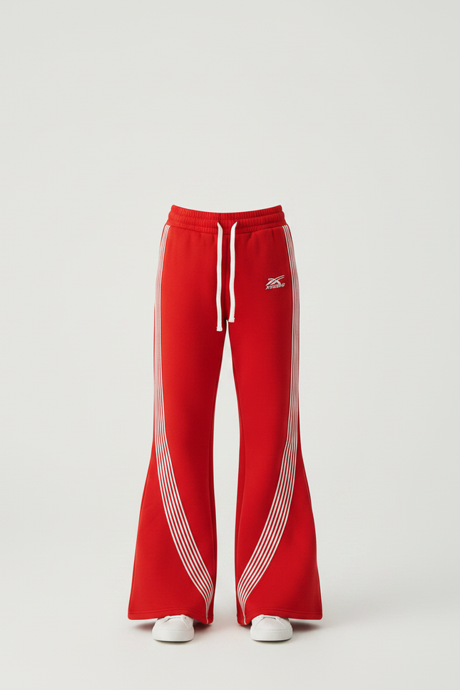 Pantalon Patte D'Éléphant Rouge Sportif Évasé Rayures Blanches - Molleton - vue 3