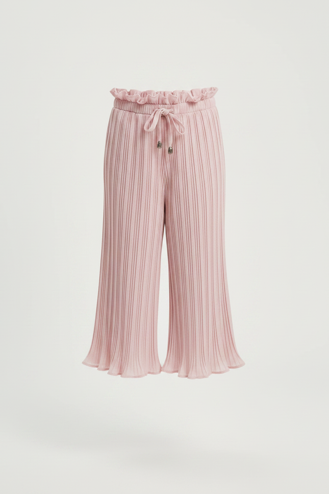 Pantalon Patte D'Éléphant Plissé Rose Enfant Taille Haute Fluide - Polyester - vue 3
