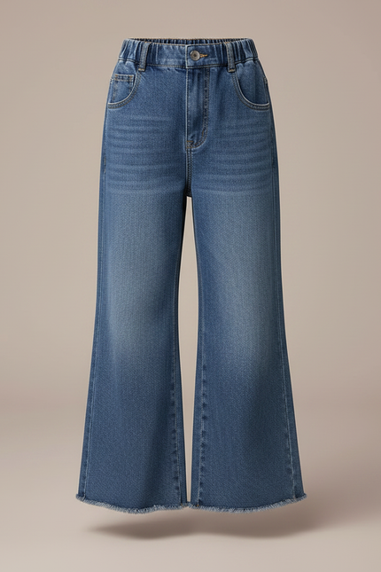 Pantalon Patte D'Éléphant Denim Bleu Évasé Frangé Enfant - Jean - vue 3