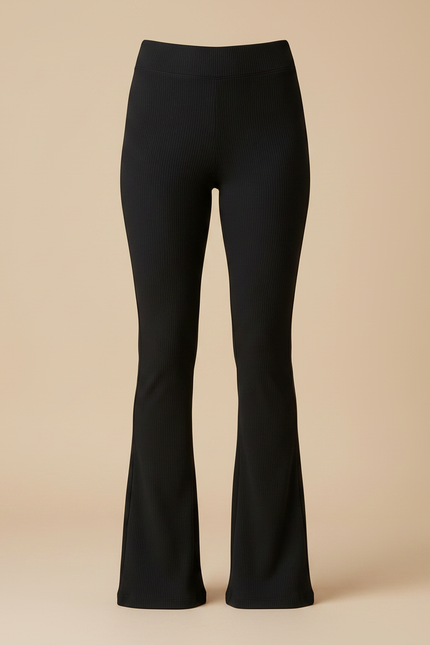 Pantalon Patte D'Éléphant Noir Côtelé Évasé Femme Confortable - Maille - vue 3
