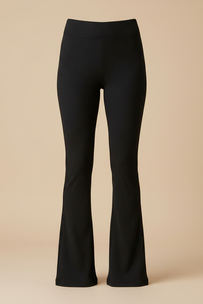 Pantalon Patte D'Éléphant Noir Côtelé Évasé Femme Confortable - Maille - vue 3