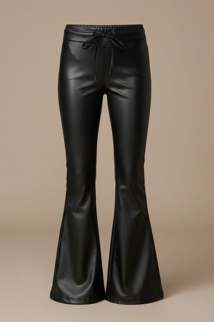 Pantalon Patte D'Éléphant Noir Similicuir Évasé Lacets Fille - Simili cuir - vue 3