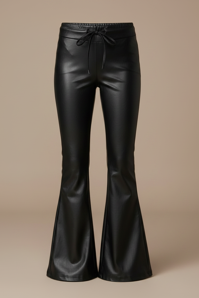 Pantalon Patte D'Éléphant Noir Similicuir Évasé Lacets Fille - Simili cuir - vue 3