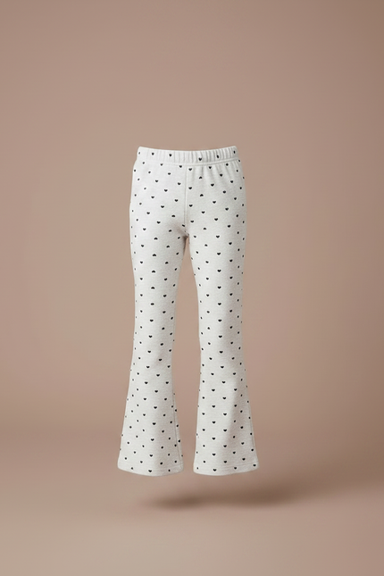 Pantalon Patte D'Éléphant Crème Cœur Noir Fille Confortable - Imprimé Molleton - vue 3