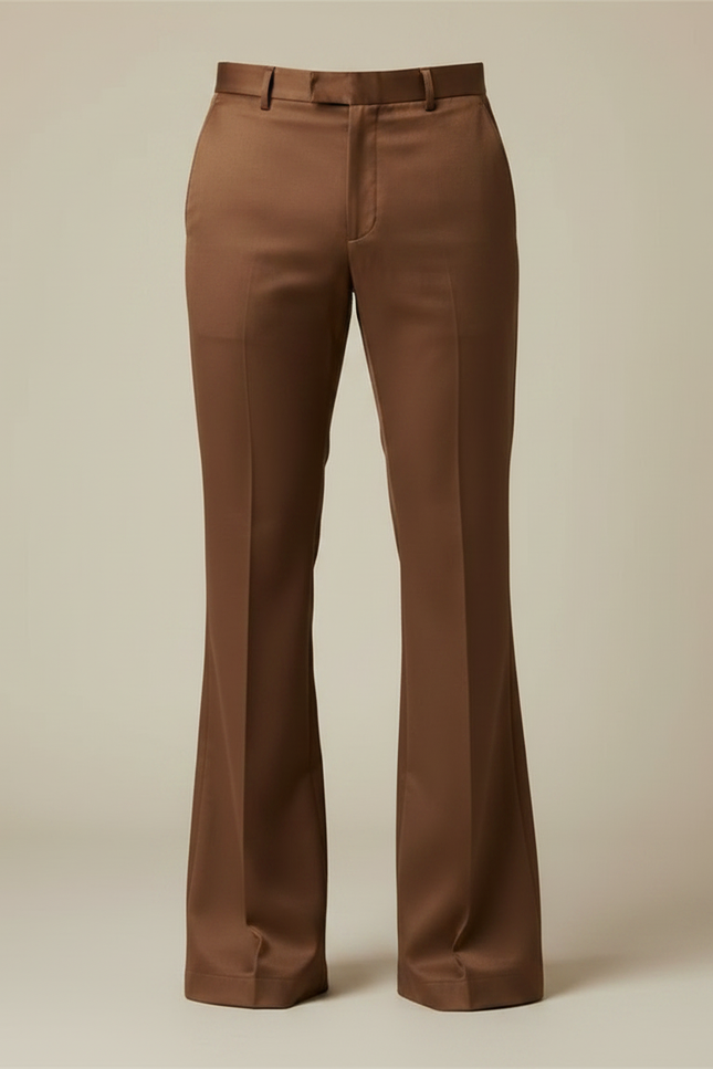Pantalon Patte D'Éléphant Marron Élégant Coupe Évasée Homme - Satin - vue 3