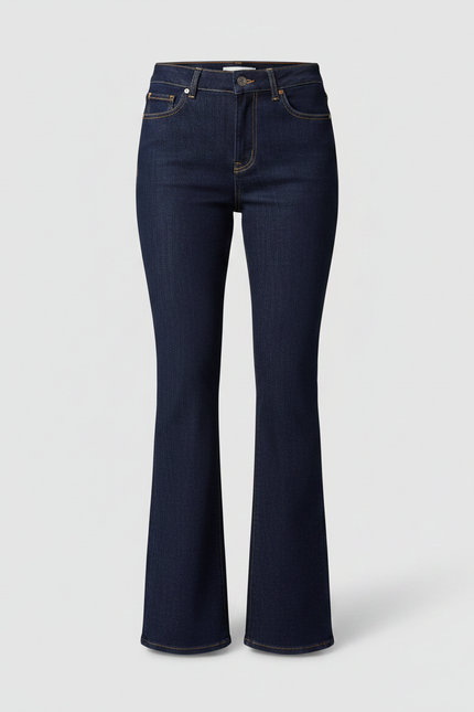 Pantalon Patte D'Éléphant Jean Bleu Foncé Taille Haute Évasé - Marine - vue 3