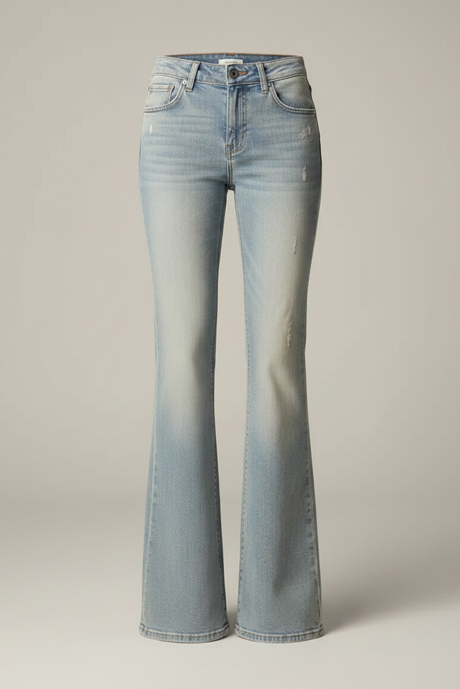 Pantalon Patte D'Éléphant Bleu Délavé Taille Basse Déchiré - Jean - vue 3