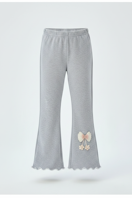 Pantalon Patte D'Éléphant Gris Évasé Ondulé Nœud Brodé Fille - Molleton - vue 3