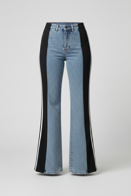 Pantalon Patte D'Éléphant Évasé Bicolore Bandes Latérales Denim - Multicolore Jean - vue 3