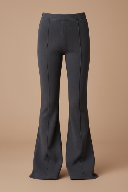 Pantalon Patte D'Éléphant Gris Côtelé Évasé Fille Élégant - Maille - vue 3