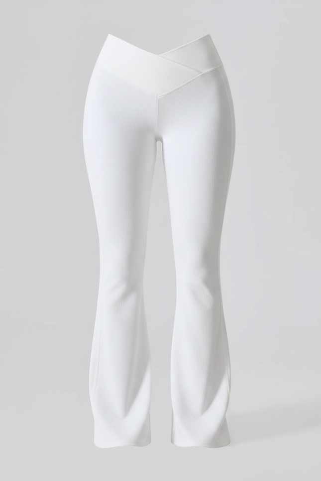 Pantalon Patte D'Éléphant Blanc Taille Haute Évasé Confortable - Maille - vue 3