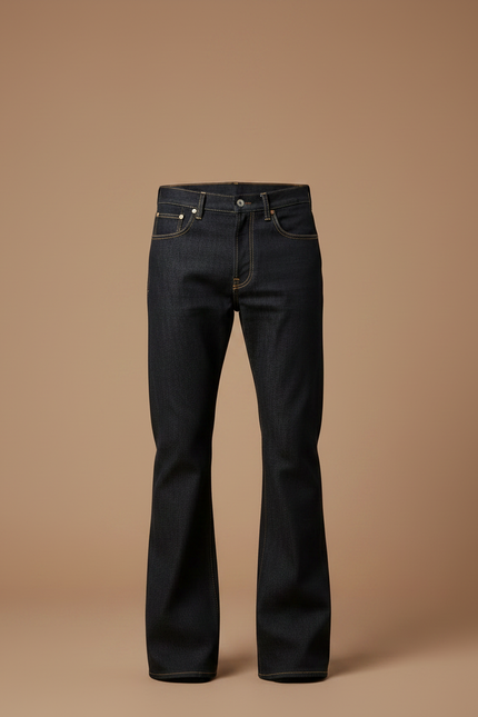 Pantalon Patte D'Éléphant Jean Denim Brut Homme Évasé - Marine - vue 3