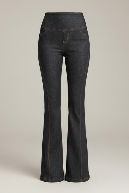 Pantalon Patte D'Éléphant Denim Taille Haute Évasé Élégant Femme - Marine Jean - vue 3