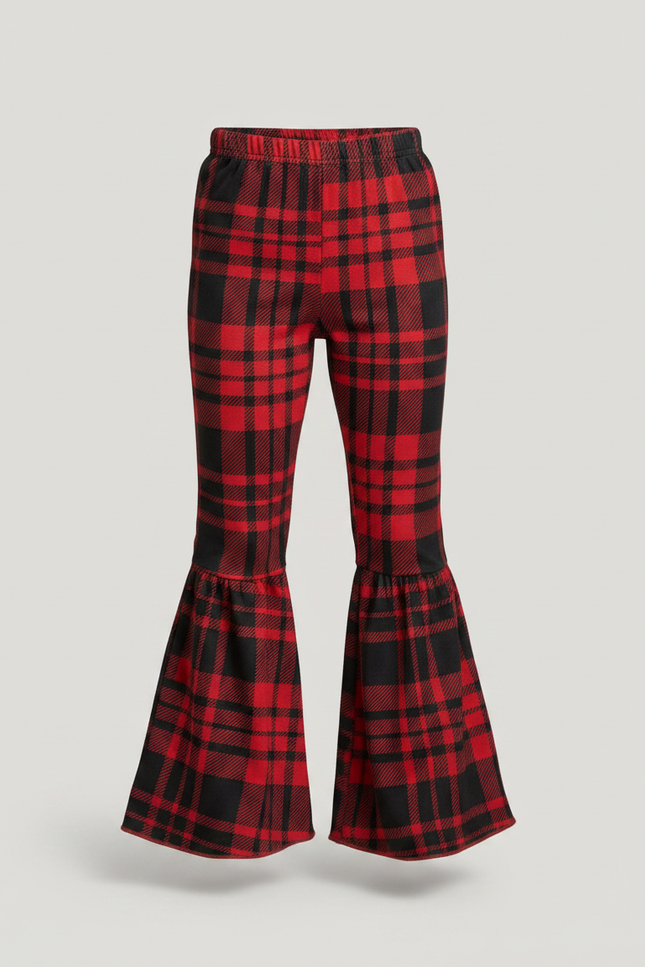 Pantalon Patte D'Éléphant Écossais Rouge Noir Confortable Fille - Multicolore Molleton - vue 3