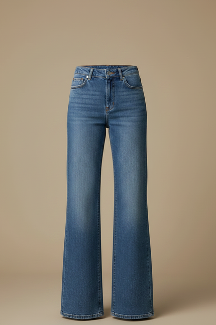 Pantalon Patte D'Éléphant Jean Bleu Taille Haute Évasé - vue 3