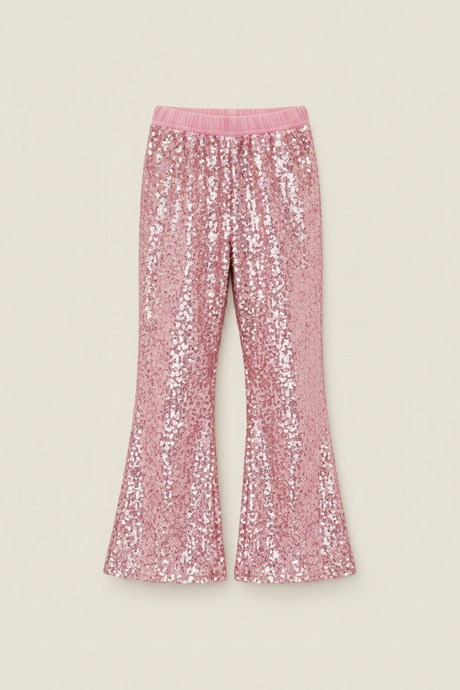 Pantalon Patte D'Éléphant Rose Pailleté Évasé Fille - Polyester - vue 3