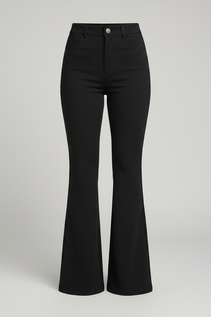 Pantalon Patte D'Éléphant Noir Taille Haute Ajusté Élégant - Polyester - vue 3