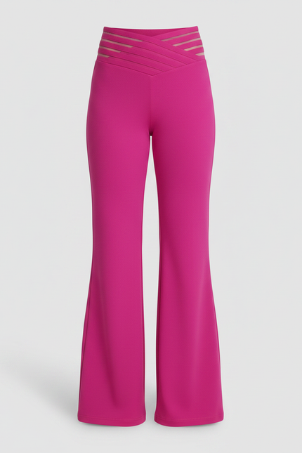Pantalon Patte D'Éléphant Fuchsia Taille Haute Évasé Élégant - Rose Polyester - vue 3