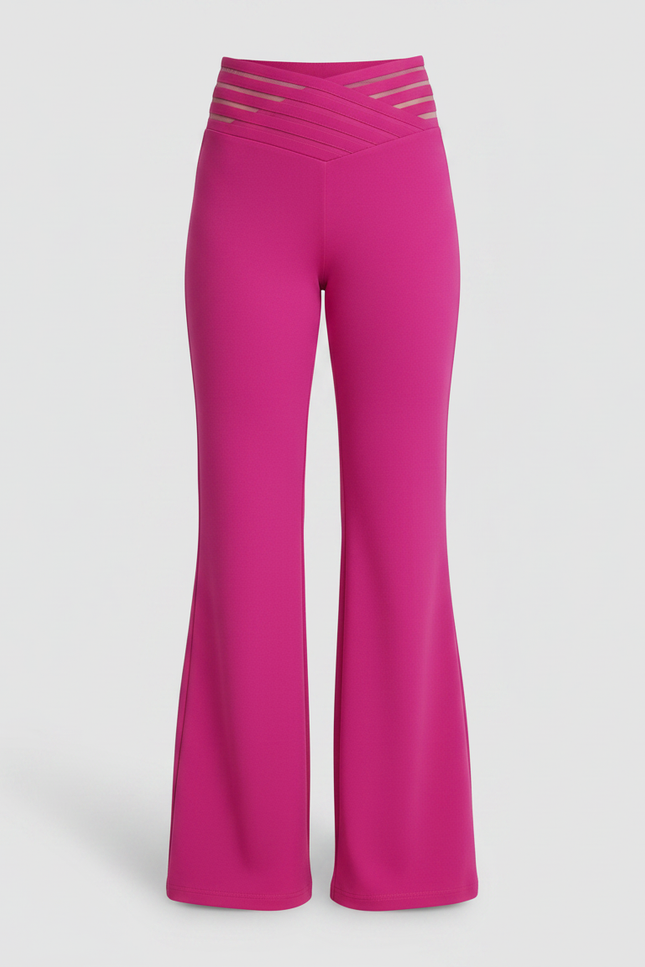 Pantalon Patte D'Éléphant Fuchsia Taille Haute Évasé Élégant - Rose Polyester - vue 3