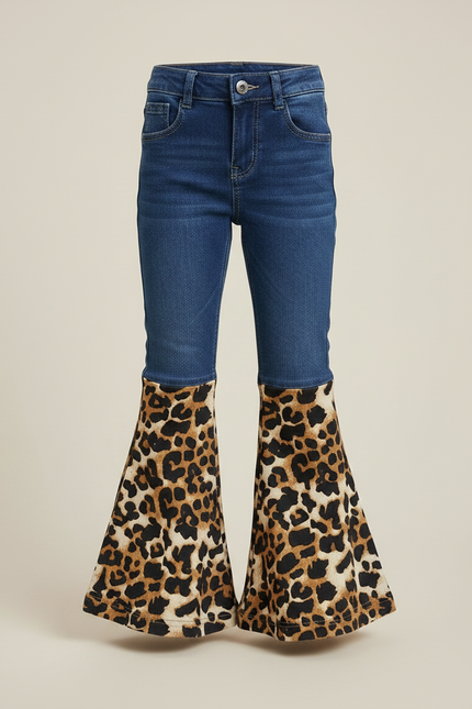 Pantalon Patte D'Éléphant Léopard Denim Bleu Fille - Imprimé Jean - vue 3