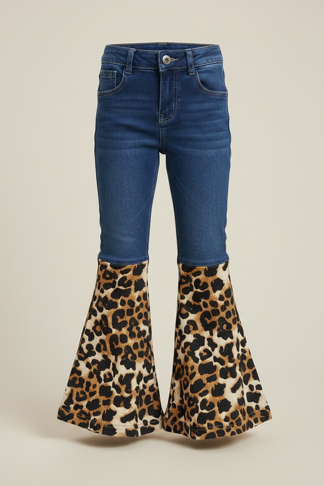 Pantalon Patte D'Éléphant Léopard Denim Bleu Fille - Imprimé Jean - vue 3