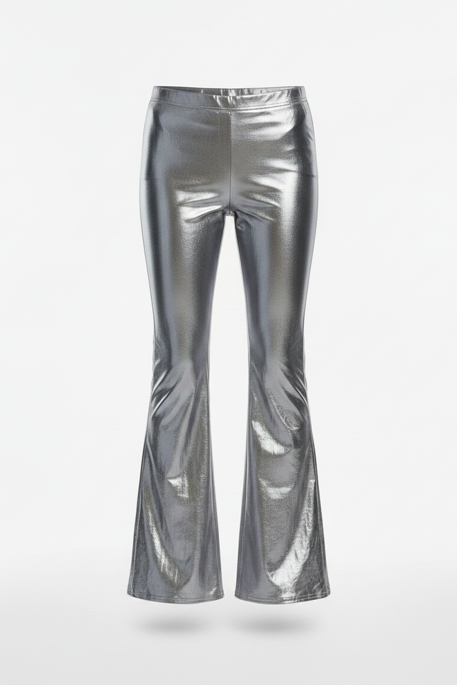 Pantalon Patte D'Éléphant Métallisé Argenté Brillant Évasé - Polyester - vue 3
